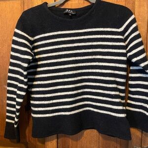 *90s Vintage* A.P.C. Women's Black and White Striped Sweater